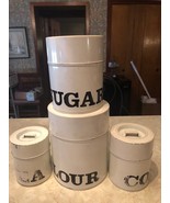 Vtg white black large letters words metal canisters set milk can Japan f... - $39.59