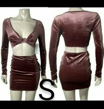 Mauve Velvet Long Sleeve Crop Top &amp; Mini Skirt Set~ SIZE S - £32.06 GBP