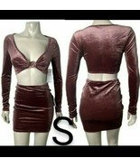 Mauve Velvet Long Sleeve Crop Top &amp; Mini Skirt Set~ SIZE S - £31.62 GBP