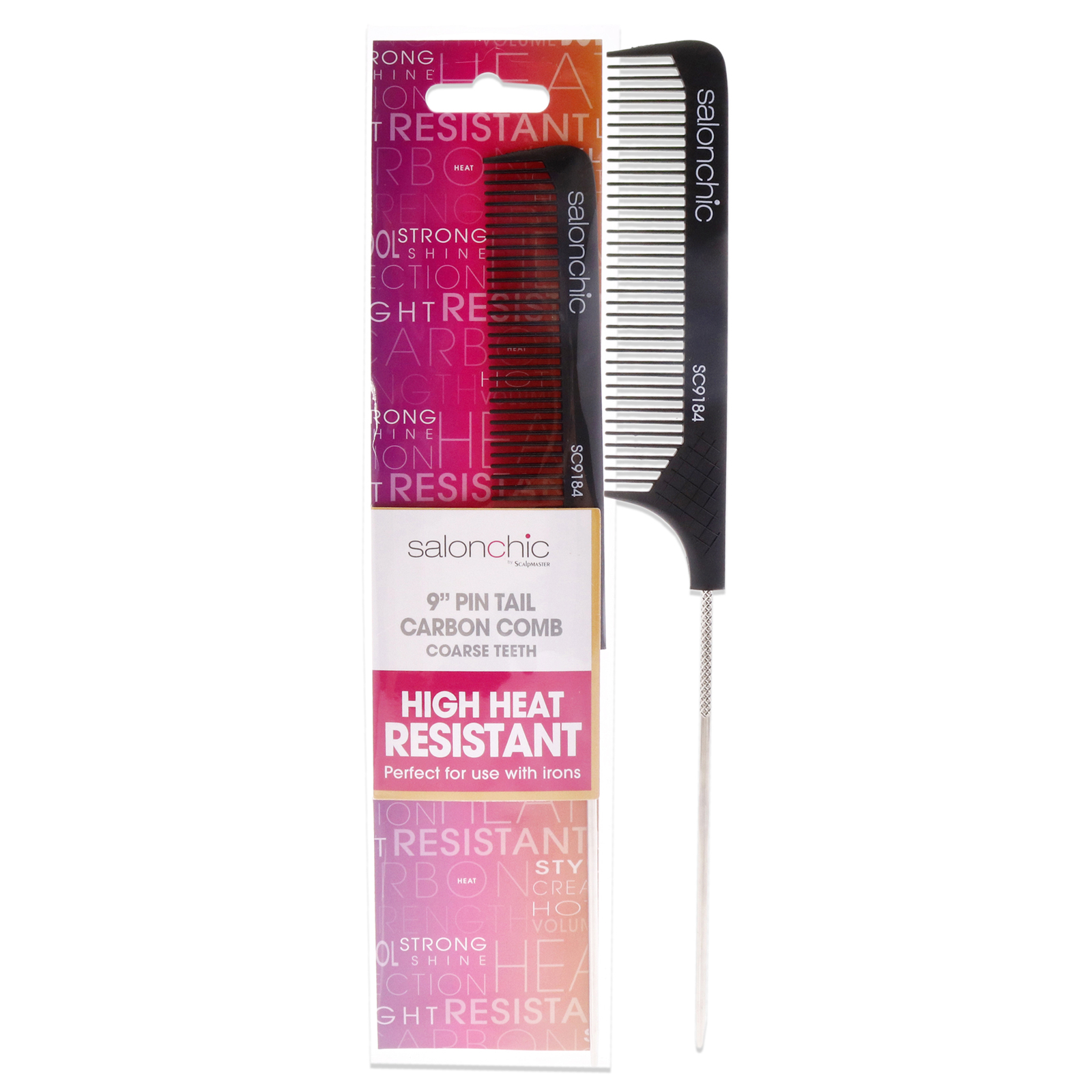 Pin Tail Carbon Comb High Heat Resistant 9 - Coarse Teeth by SalonChic  - $7.90