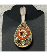 Vintage Mandolin Micro Mosaic Gold Tone Pin Brooch Italian - $30.87 CAD
