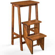 3-in-1 Rubber Wood 3 Tier Folding Step Stool Ladder Storage Shelf-Coffee - Color - $187.97 CAD