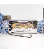 Michael Kors Silver Embossed Monogram Logo Leather Zip Around Travel Wal... - $148.01