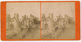 c1890&#39;s Real Photo Print Stereoview Card Conway Castle Suspension Bridge Wales - £12.42 GBP