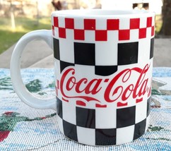 Coca Cola Cups Red Black &amp; White Checkered Ceramic Coffee Mug by Gibson ... - $7.99