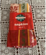 December Home Linen Napkins Set of 4 Made in India Red Green Holidays Br... - £9.09 GBP