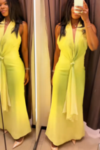 ZARA BNWT 2025. LIME GREEN LONG PRINTED KNOT DRESS V NECK. 8030/363/120 - $107.17