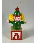 Vintage Wooden Christmas Ornament - Jack in the Box Clown - £5.97 GBP