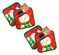 Red Holiday Snowman Hot Pads / Pot Holders Christmas Kitchen Decorations-4pc Set - £5.29 GBP