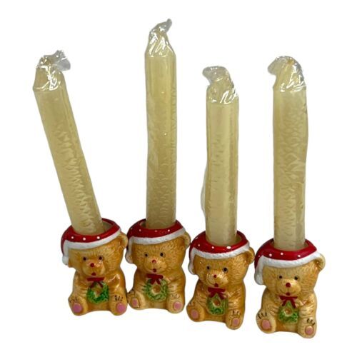 Vintage RUSS BERRIE Christmas Bears Mini Candle Holders Set Of 4 Taper 4.75” Lot - $28.04