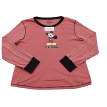 Disney Shirt Womens XL Red Striped Mickey Mouse Design Long Sleeve Sleepwear - £17.87 GBP