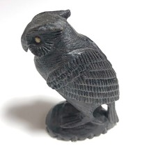 Vintage African Hand Carved Ebony Wood Owl Bird Figurine From Malawi - £24.27 GBP