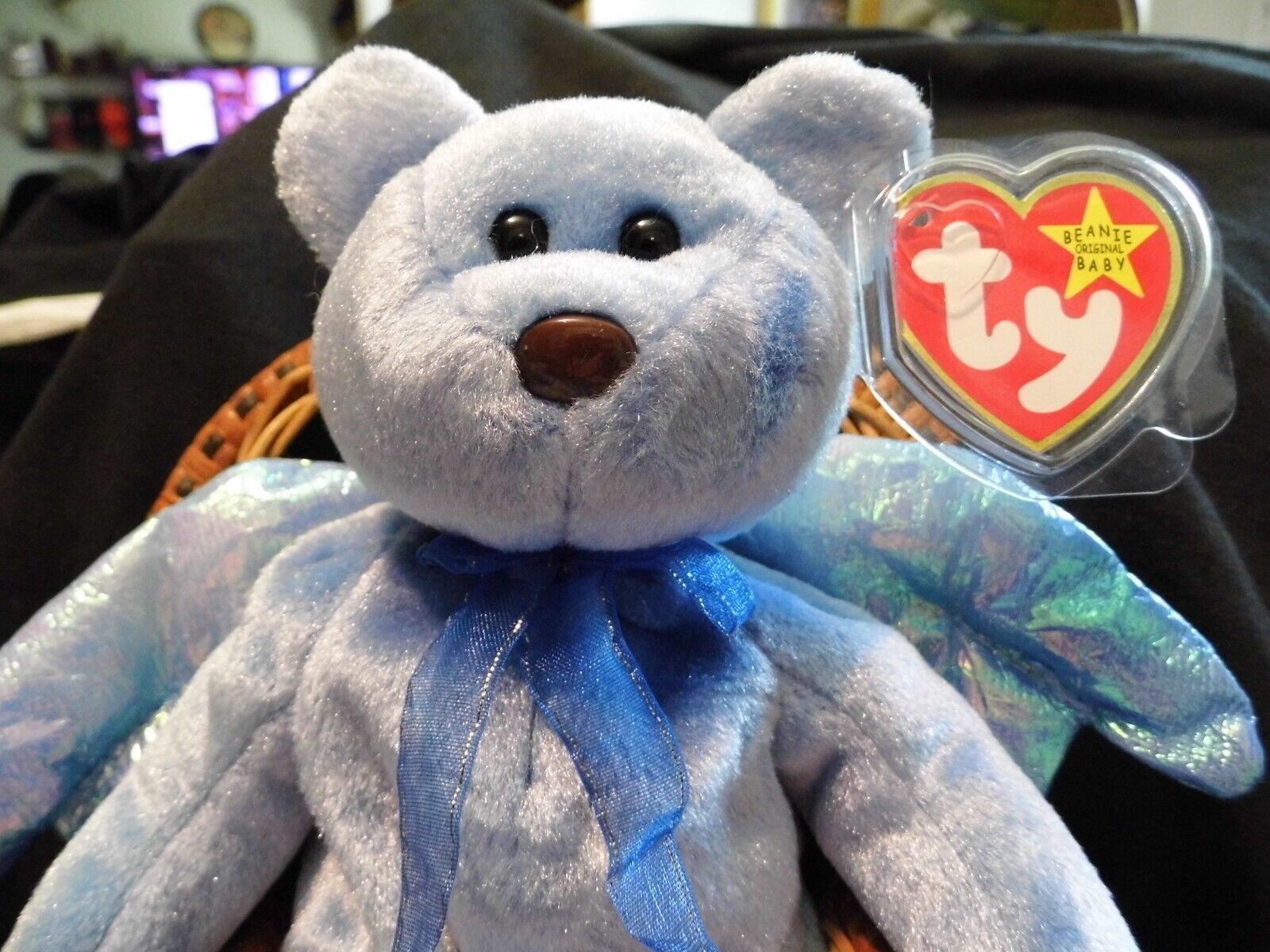 TY BEANIE BABY RETIRED BLUE HALO I THE Angel Stuffed Bear (Hand Dyed) - $11.25