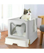 Front Entry Top Exit Cat Litter Box with Lid - Foldable Large Kitty Litt... - $109.70 CAD
