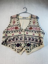 Speed Limit MPH Vest Top Womens Large Tan Embroidered Floral V Neck Button Front - £10.28 GBP