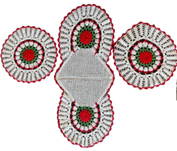 Vintage Crocheted Table Runner And Doilies Set Of Three - $18.80