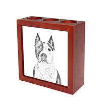 American Staffordshire Terrier Amstaff - Wooden stand for candles/pens with the  - £15.85 GBP