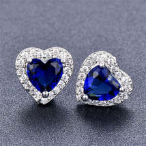 Navy Crystal &amp; Cubic Zirconia Silver-Plated Halo Heart Stud Earrings - £11.21 GBP
