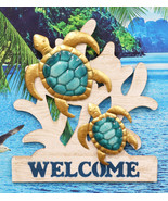 Ebros Aluminum Sea Turtles With Welcome Sign Hanging Wall Decor Plaque 1... - £37.79 GBP