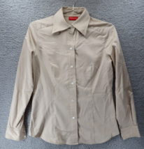 NY &amp; Company Collection Women&#39;s Button-Up Shirt Beige Striped Cotton Ble... - $16.04
