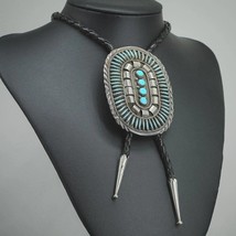 Turquoise BOLO TIE, Needlepoint Style, Navajo Jimmy Yazzie, Vintage Sterling c70 - £1,936.41 GBP