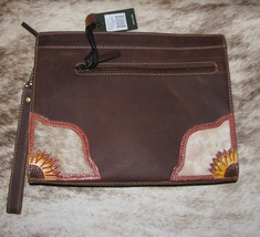 Myra Bag #7044 Leather, Hairon, Hand Tooled 10&quot;x2&quot;x8&quot; Tote Satchel~Pockets~ - £55.61 GBP