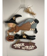 Primitive Rustic Folk art style Witch and black cat sign Halloween - £14.33 GBP