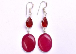 Natural Gema Rubí 925 Plata de Ley Hecho a Mano Oro / Chapado en Rosa Aretes - £21.11 GBP+