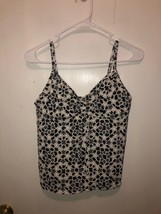 Lands End Womens SZ 8 Ruched Front Tankini Top With Bra Shelf Geo Print EUC - $14.84