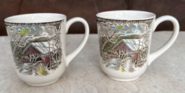 Vintage Johnson Bros The Friendly Village Covered Bridge Coffee Mugs Set of 2 - $18.70