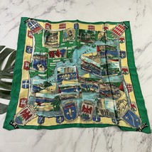Vintage 90s Souvenir Satin Scarf Mediterranean Sea Map Flags Green Blue ... - $349.68 MXN