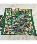 Vintage 90s Souvenir Satin Scarf Mediterranean Sea Map Flags Green Blue ... - $349.68 MXN