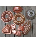 Vtg Assorted Molds Pans Jello Cake Aluminum Copper Lot of  10 Heart Ring... - $24.99