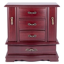 Dual Wing Rosewood Finish Wooden Jewelry Box with Doors and Drawers - £60.08 GBP