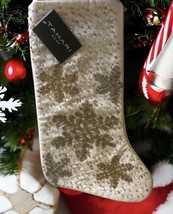 Tahari Home Luxury Christmas Stocking Snowflake Gold Beaded 22&quot; Satin Lined - $54.76