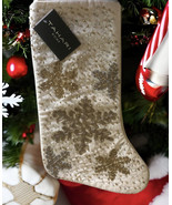 Tahari Home Luxury Christmas Stocking Snowflake Gold Beaded 22&quot; Satin Lined - £42.81 GBP