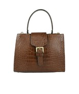 Brown Leather Handbag Detachable Shoulder Strap Croc Embossed Made In Italy - $59.95