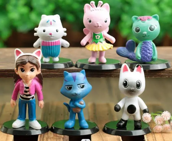 6pcs set PVC Gabby Dollhouse Figure Toy Mercat Cartoon Stuffed Animals Smiling - £12.60 GBP