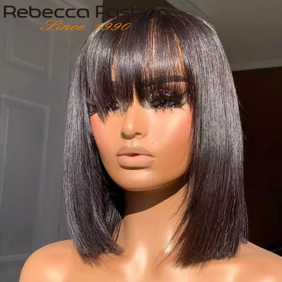 Pixie Short Cut Straight Hair Wigs With Bangs Fringe Brazilian Straight Human - £24.75 GBP+
