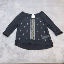 Hollister Shirt Womens Medium Black Lightweight Casual Boho Cropped Sleeve - £8.66 GBP