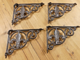 4 Cast Iron Shelf Brackets Fleur De Lis French Bookshelf Corbels Book Wa... - $38.99