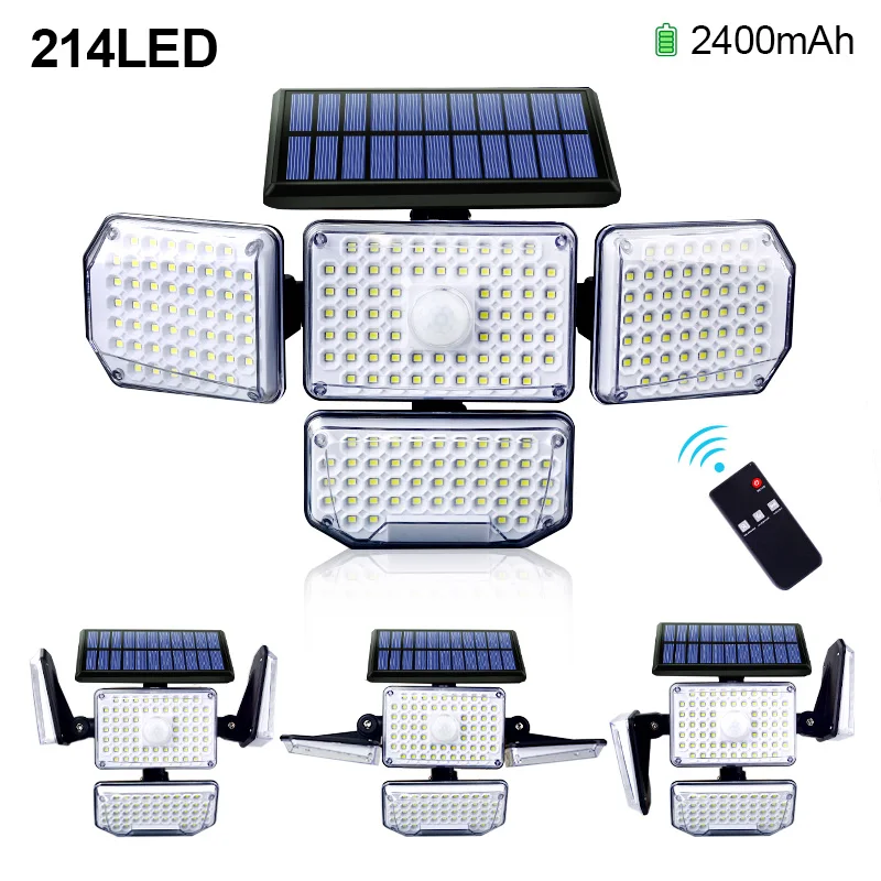214 LED Solar Lights Outdoor IP65 Waterproof Solar Power Wall Lamp Adjustable He - £80.78 GBP