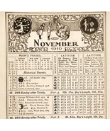 November December 1910 Calendar Page Moon Phases Sun Ephemera ADBN1eee - $41.12 CAD