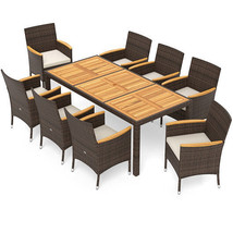 9 Piece Outdoor Dining Set with Acacia Wood Table Top-Beige - Color: Beige - €717,74 EUR