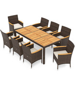 9 Piece Outdoor Dining Set with Acacia Wood Table Top-Beige - Color: Beige - €717,74 EUR