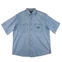 HARLEY-DAVIDSON Motorcycles Men&#39;s 2XL Short Sleeve Denim Button Pocket Shirt - £22.74 GBP