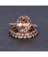 2 Ct Morganite &amp; Diamond Engagement &amp; Wedding Trio Ring Set 10k Rose Gol... - €80,63 EUR
