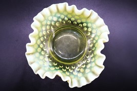 Vtg Uranium Vaseline Opalescent Topaz Glass Hobnail Ruffled Edge Trinket... - $45.00