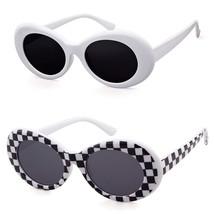 Retro Y2K Oval Sunglasses Teens Women Men White Clout Goggles Kurt Cobain Glasse - £23.72 GBP