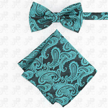 Men Mermaid Green BUTTERFLY Bow tie And Pocket Square Handkerchief Set W... - $10.85